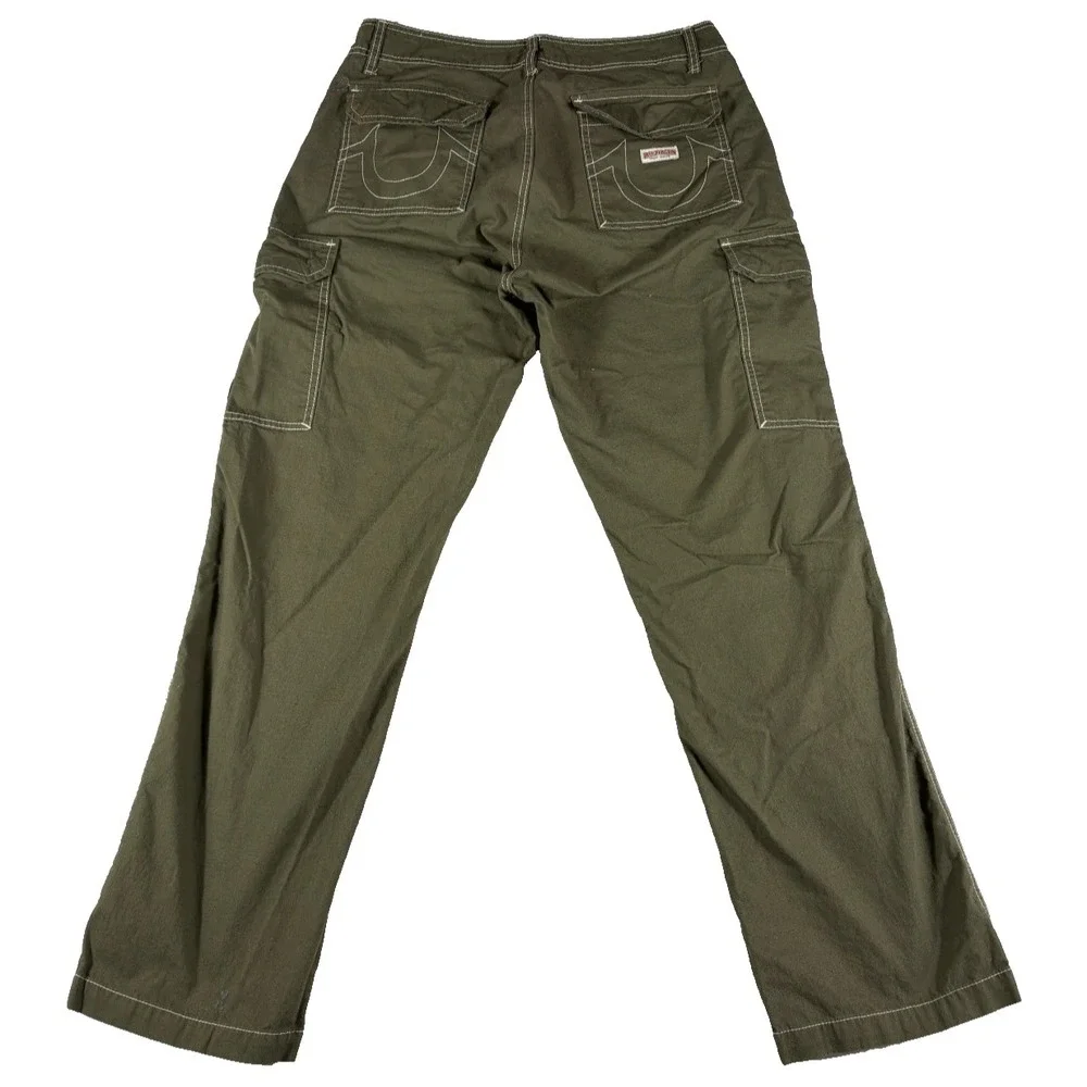 True Religion Cargo Pants Mens 32 Olive Green Ripstop Logo Straight Leg‎ Travel